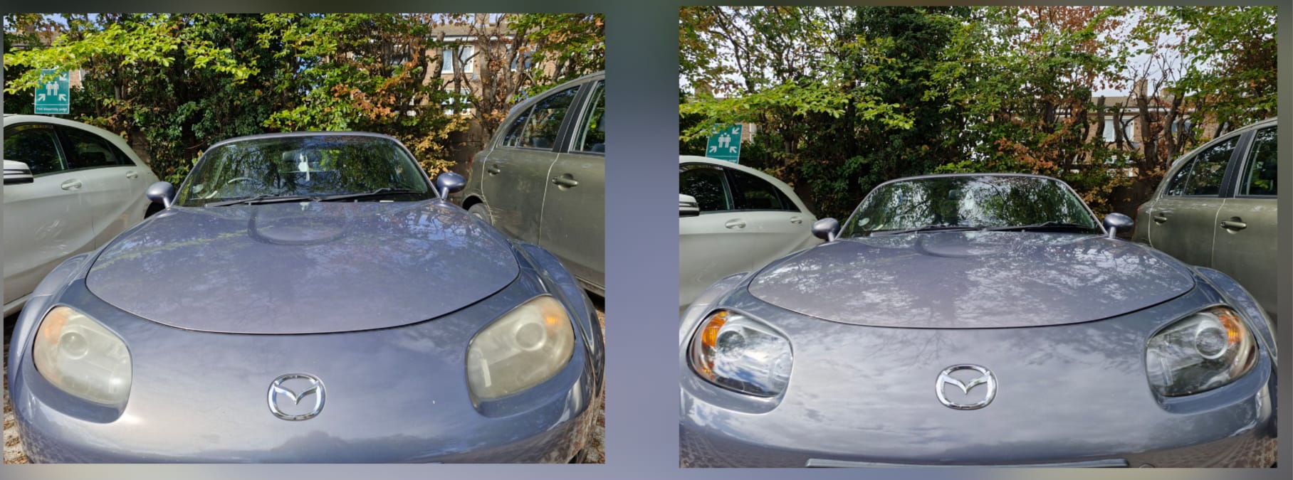 Mazda MX5 2016 Model. Before and After Headlight Restoration by Ben's Cosmetic Car Clinic.